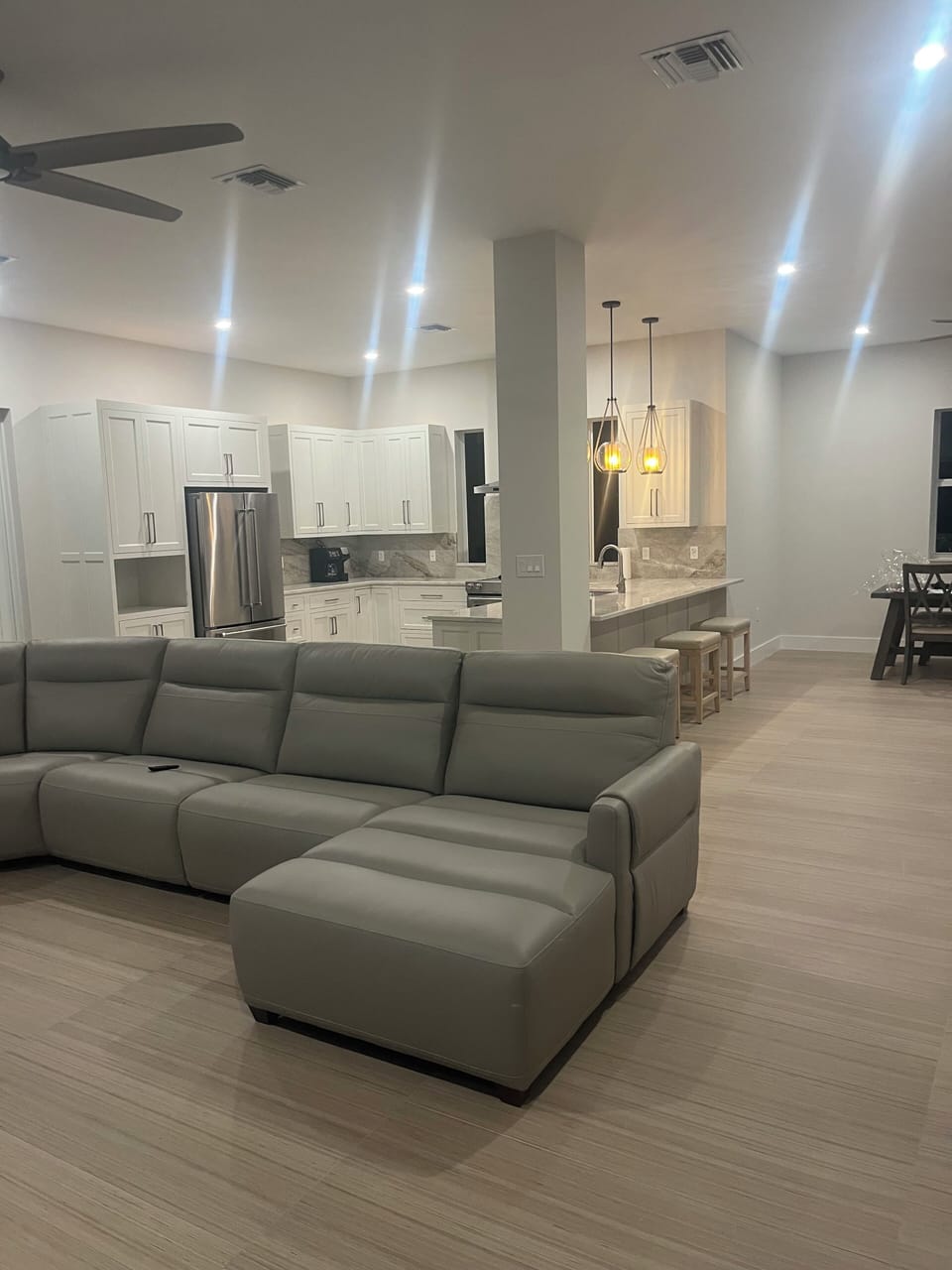 Living room with reclining leather couch