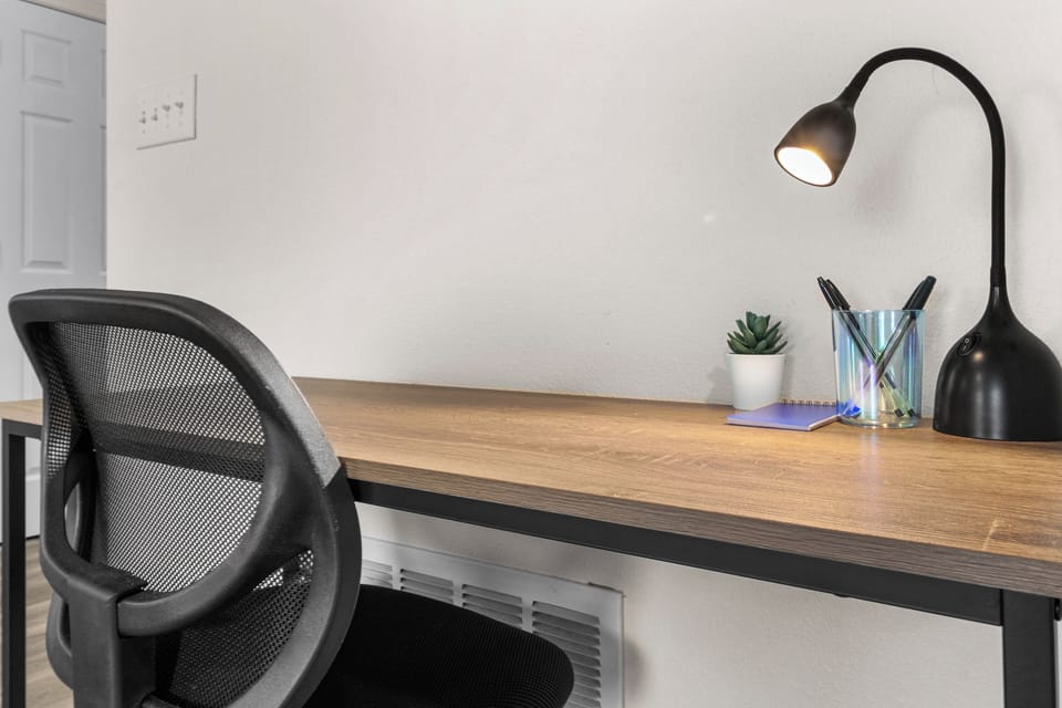 Minimalist workstation for focused work and a productive stay.