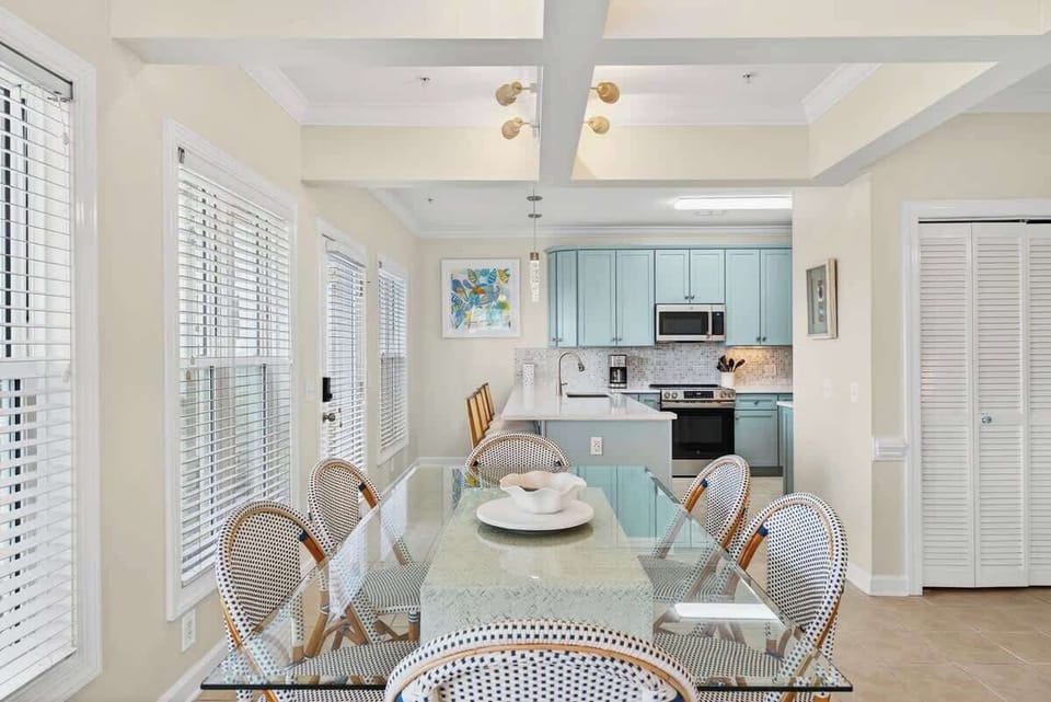 Dining table seats the crew for family meals and game nights
