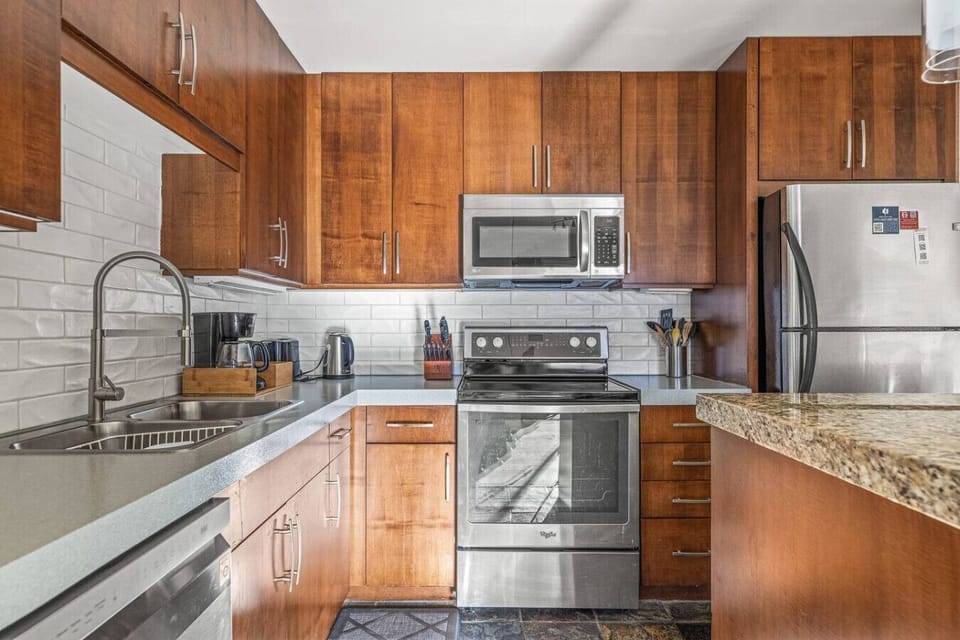 A full-equipped kitchen where every detail has been carefully curated to enhance your cooking experience.