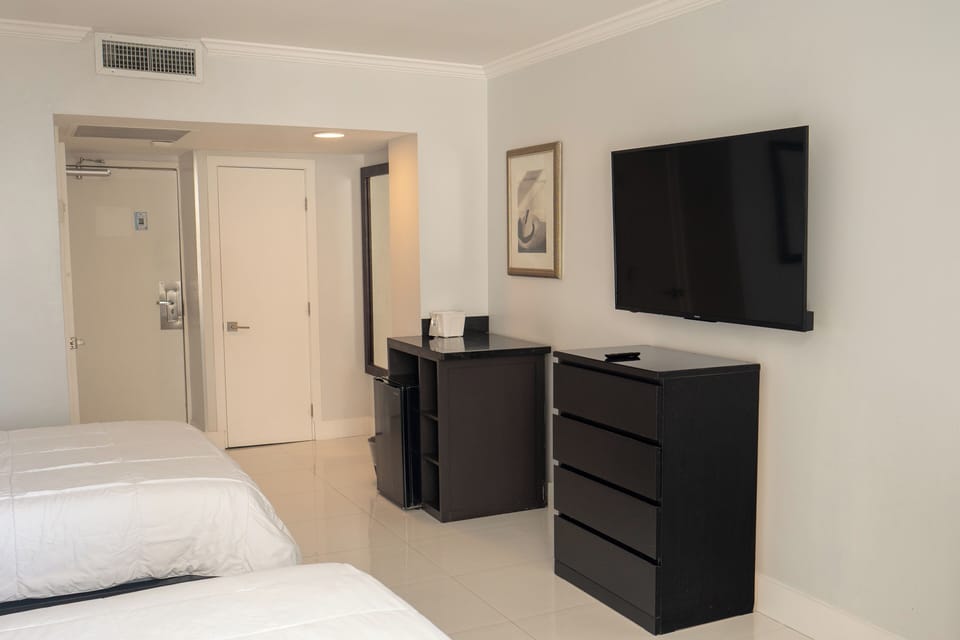 Kick back with a big TV and convenient in-room storage