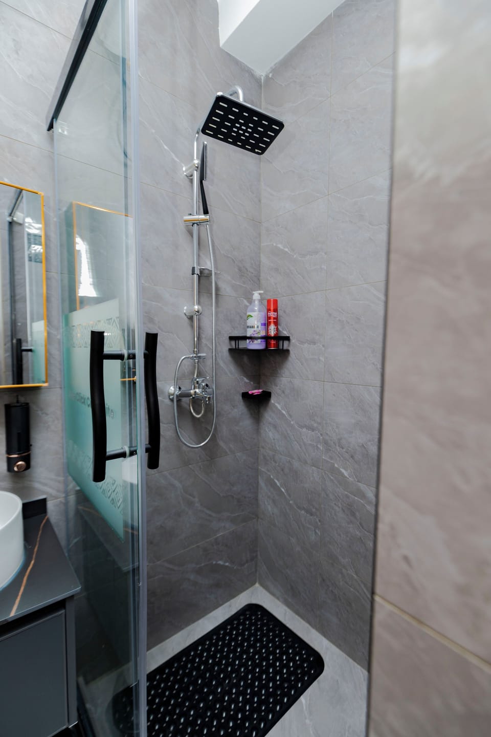 Combined shower/tub, free toiletries, hair dryer, towels