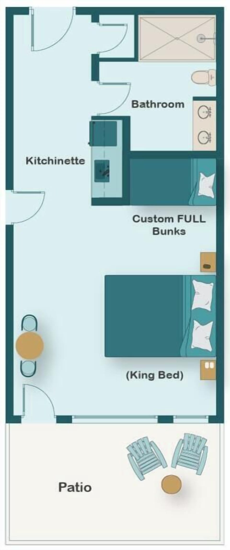 Floorplan for Tops'L Summit 106A! This Fully-Remodeled Studio Condo is Professionally Designed, near Resort's Private Beach, comes fully-stocked with access to a heated pool and hot tub!
