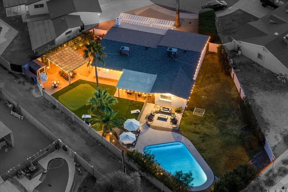 Aerial View | Private Pool & Lit Patio Nights