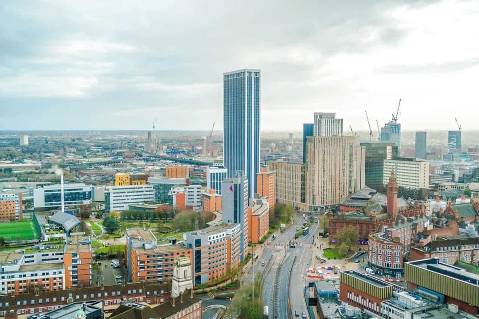 Birmingham city skyline showing proximity to major business districts and transport links.