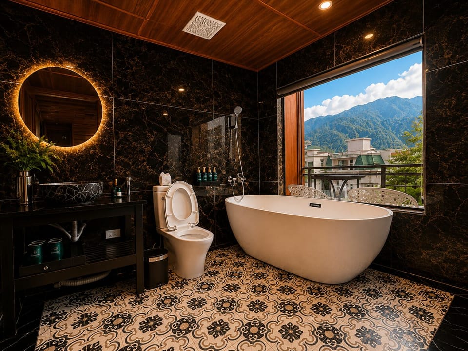 Panoramic Double Room, Mountain View | Bathroom | Designer toiletries, hair dryer, bathrobes, bidet