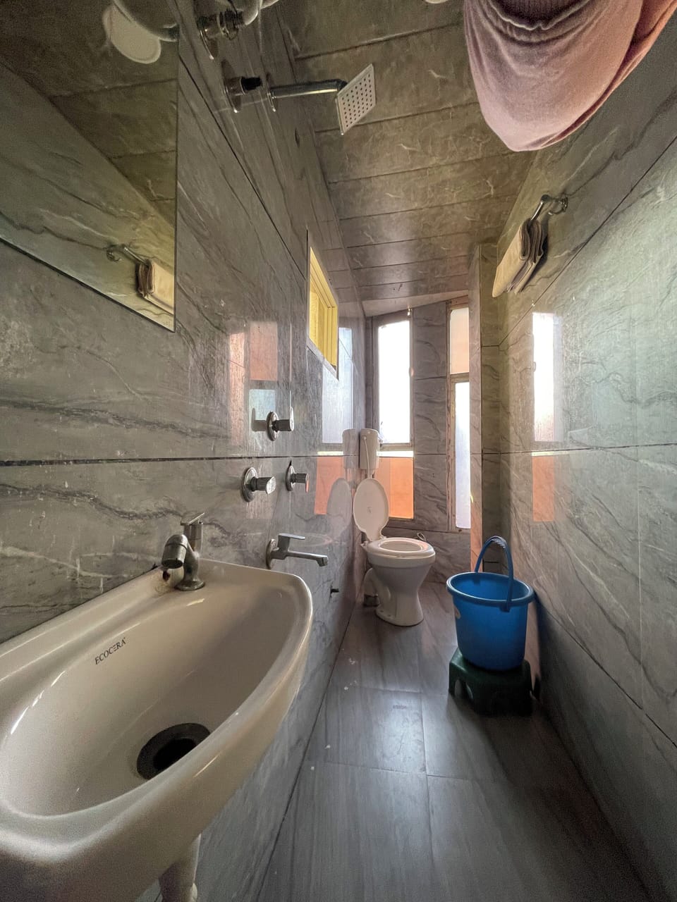 Shower, towels, soap, shampoo