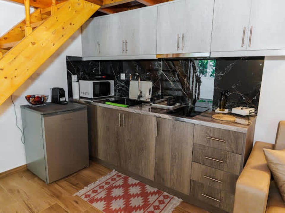 Open kitchenette connected to the living space