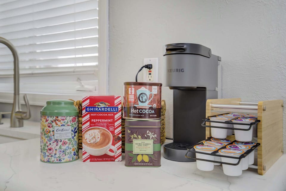 Kickstart your Colorado morning at our dedicated coffee station, featuring a Keurig machine, a complimentary variety of pods, and artisanal hot cocoa to ensure you have the perfect caffeine fix before heading out to explore the North End.