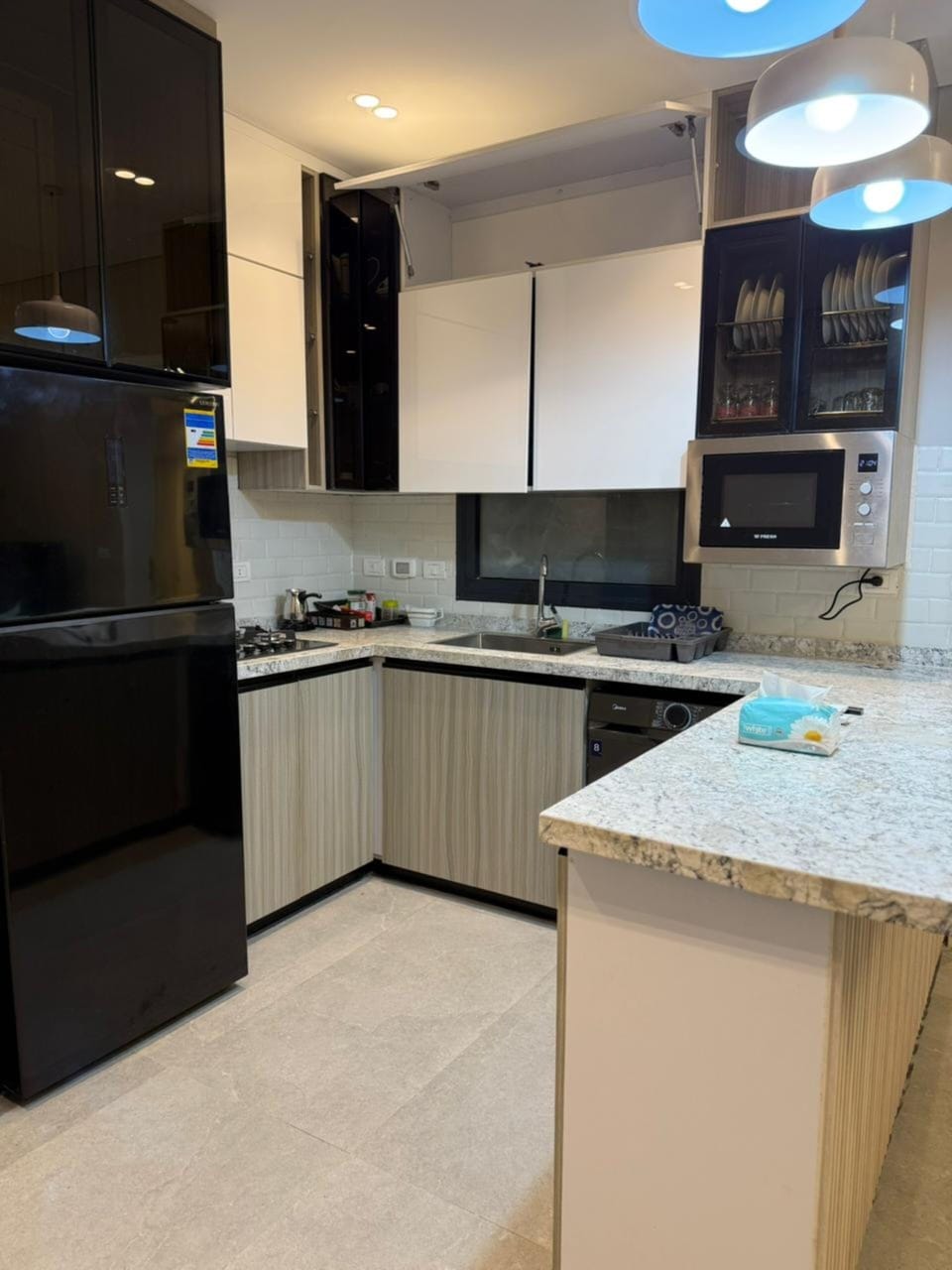 Full-size fridge, microwave