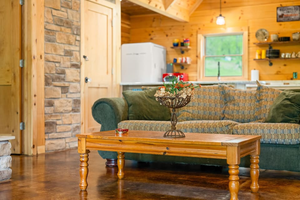 Cozy living room with rustic charm and natural light