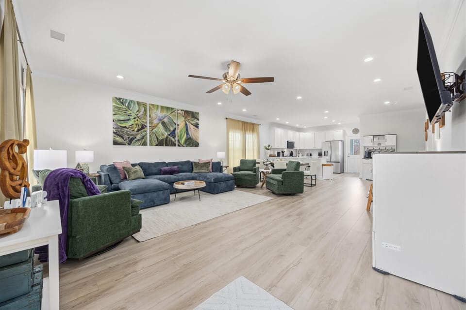 Spacious living room with cozy seating and open layout