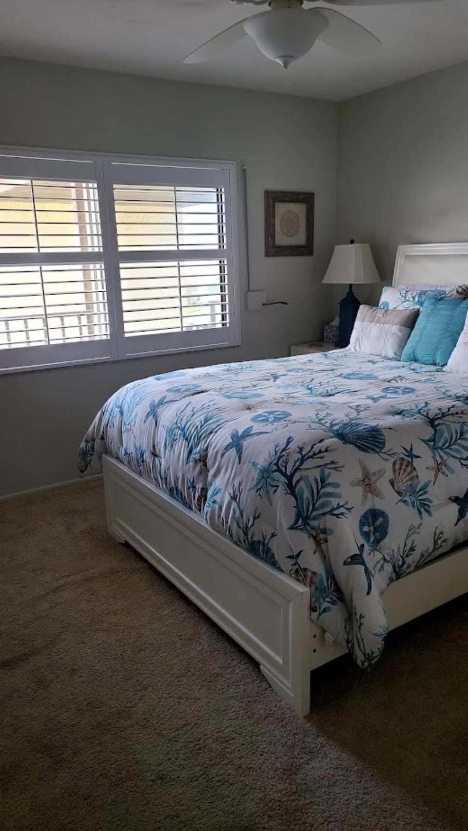 Queen bed, dresser with mirror, closet and 40" Smart TV.

