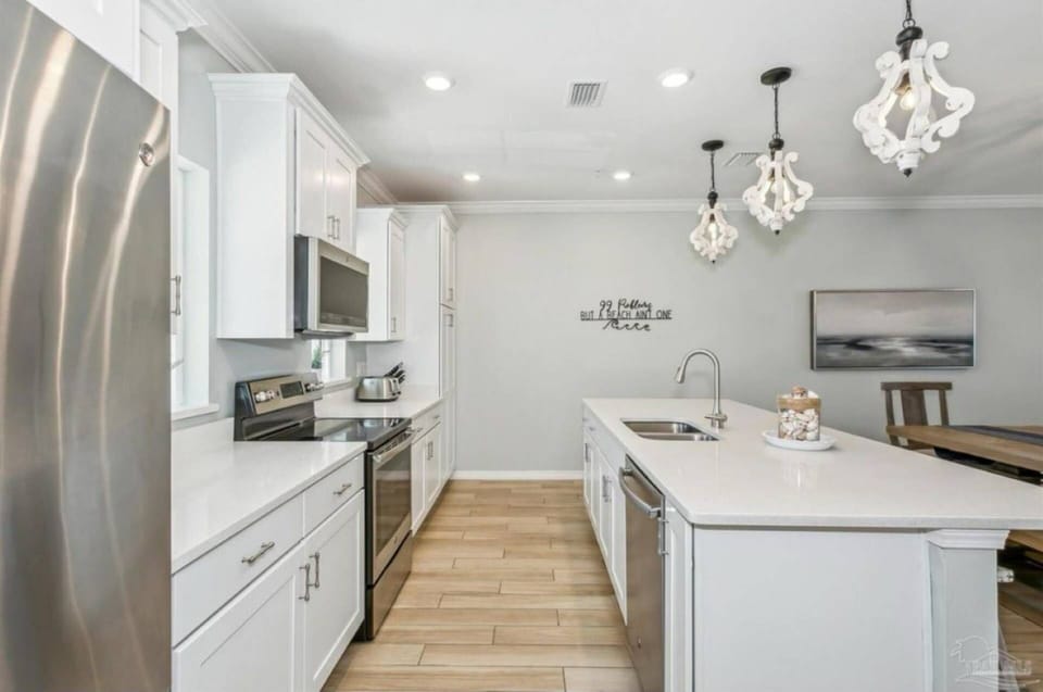 Modern stainless steel appliances in the kitchen
