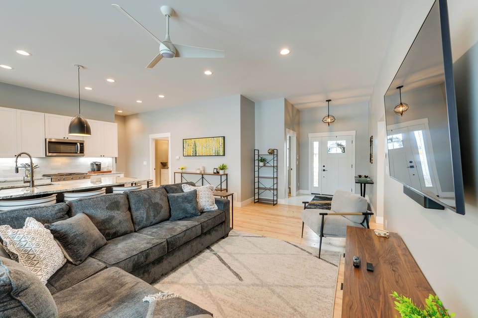 Relax in the living room after a day of play by lounging in front of the electric fireplace or smart TV.