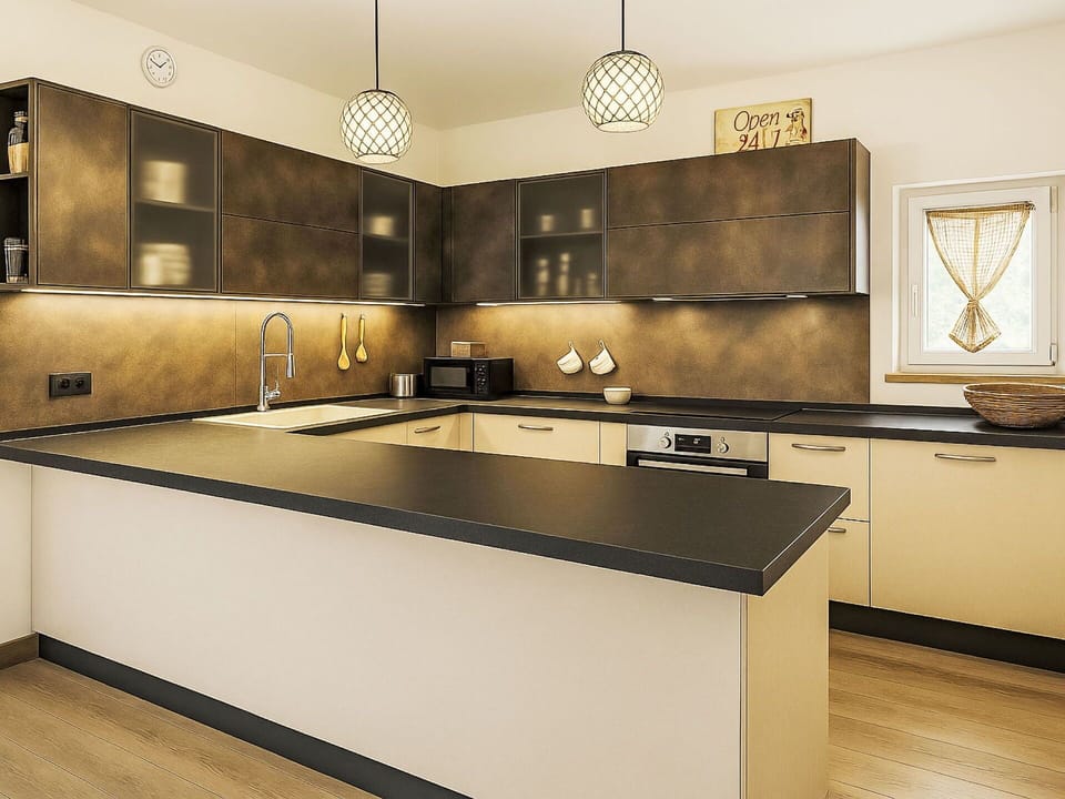 Kitchen, Countertop, Furniture, Interior Design, Flooring, Cabinetry, Wood, Kitchen Appliance, Ceiling, Floor