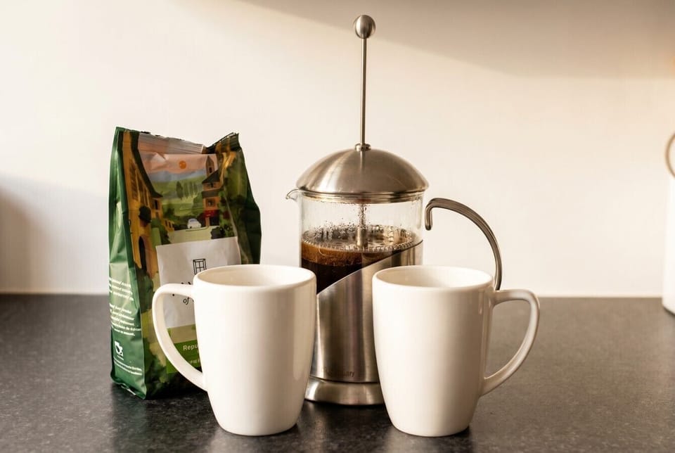 Start the day with the cafetière and fresh coffee laid out for two.
