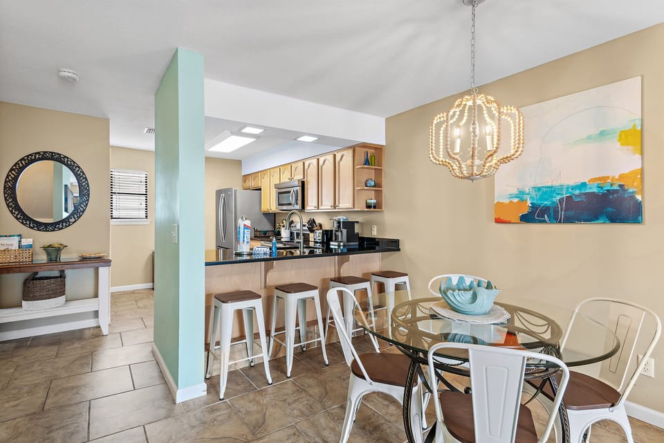Dining table and eat-in kitchen bar seating