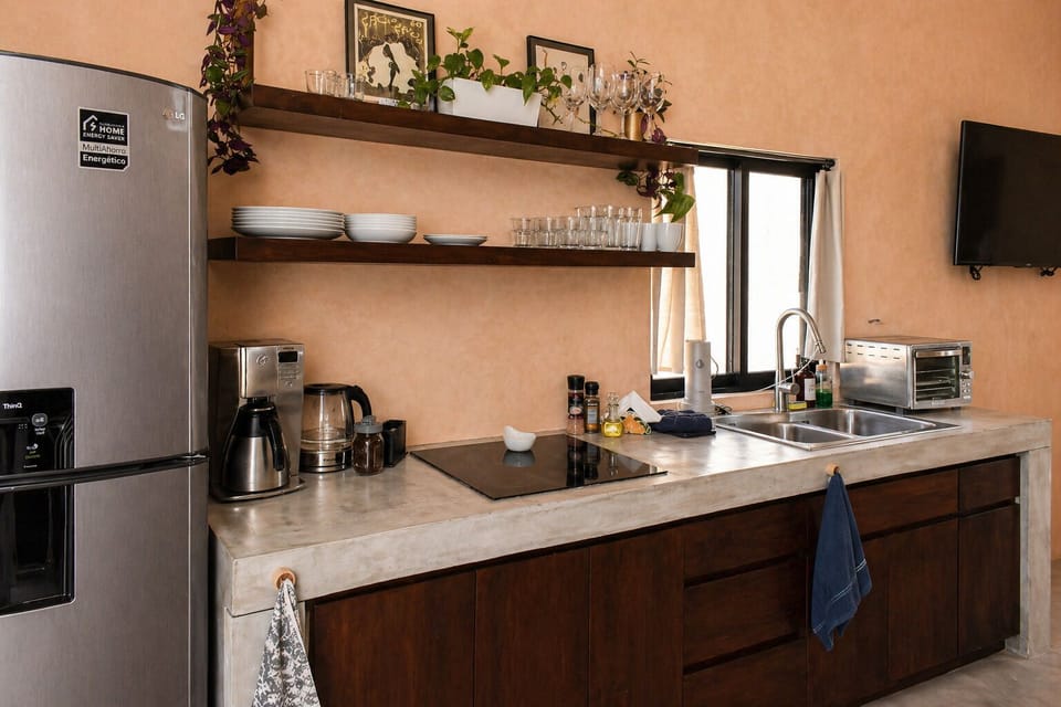 Cooking basics | Coffee maker | Complimentary coffee | Hot water kettle | Kitchen essentials | Stovetop | Air fryer oven | Wine glasses