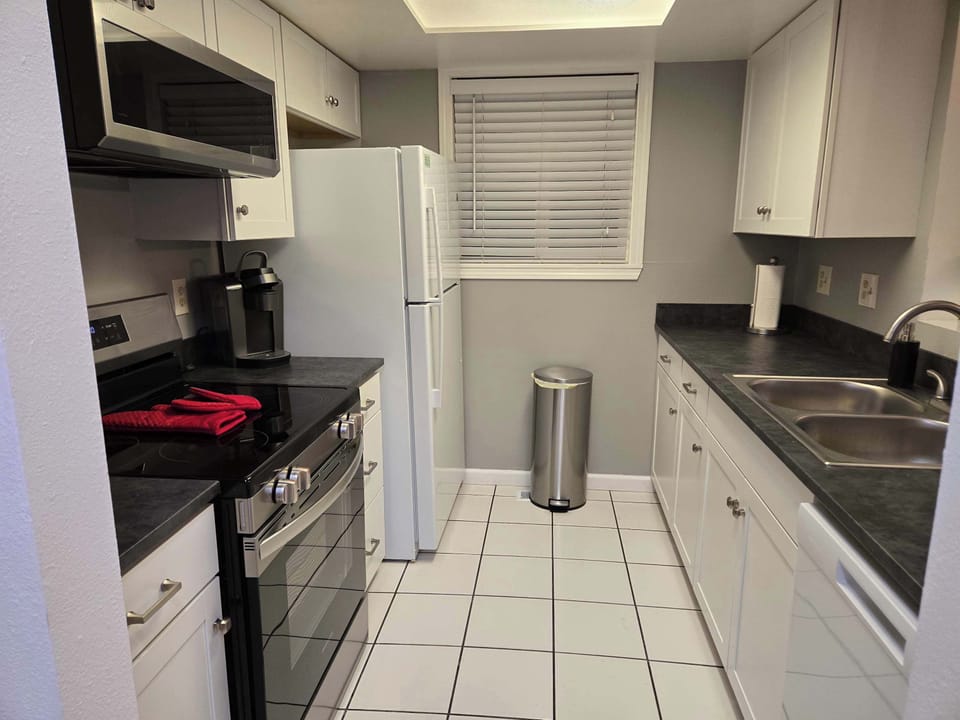 Fully equipped kitchen for extended stays and home-cooked meals