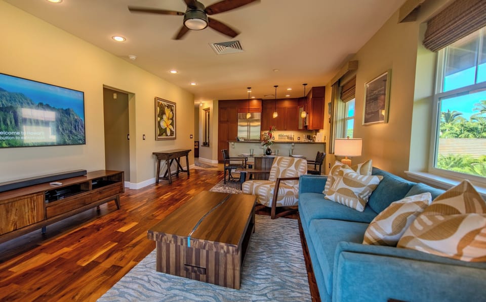Gather together in an airy living room with open-plan ease.