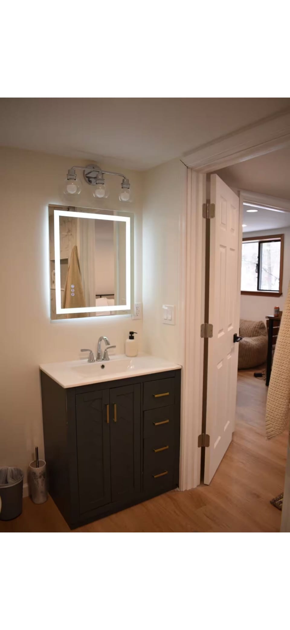 Smart mirror in King suite along with brand new vanity