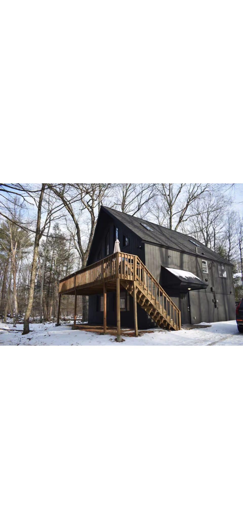 Our beautiful ski chalet featuring large windows and skylights with new hardwood
