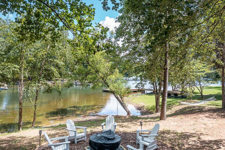 Lakeside fire pit perfect for making memories and s'mores.