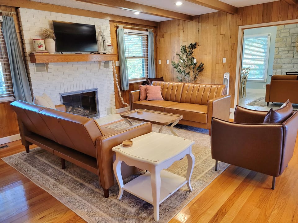 The living room provides plenty of space to kick back with friends and family.