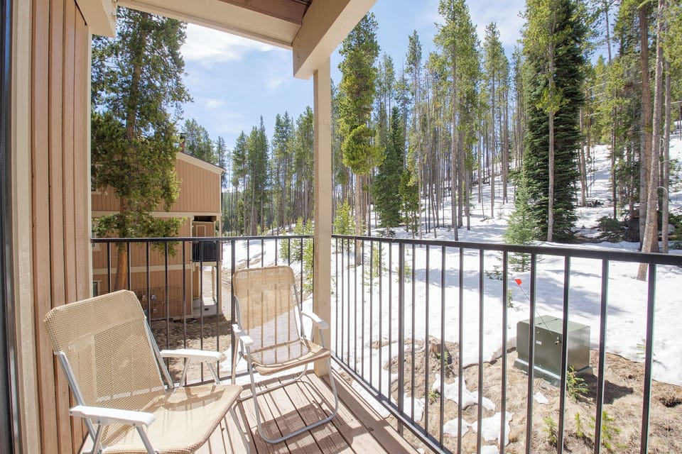 Step onto your private balcony and breathe in crisp mountain air while taking in the peaceful winter forest views.