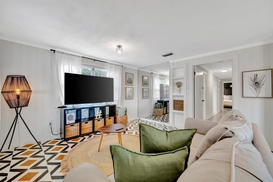 Lounge area with seating and media setup