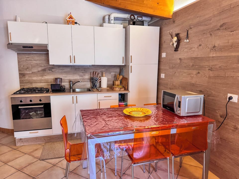 Full-size fridge, microwave, oven, stovetop