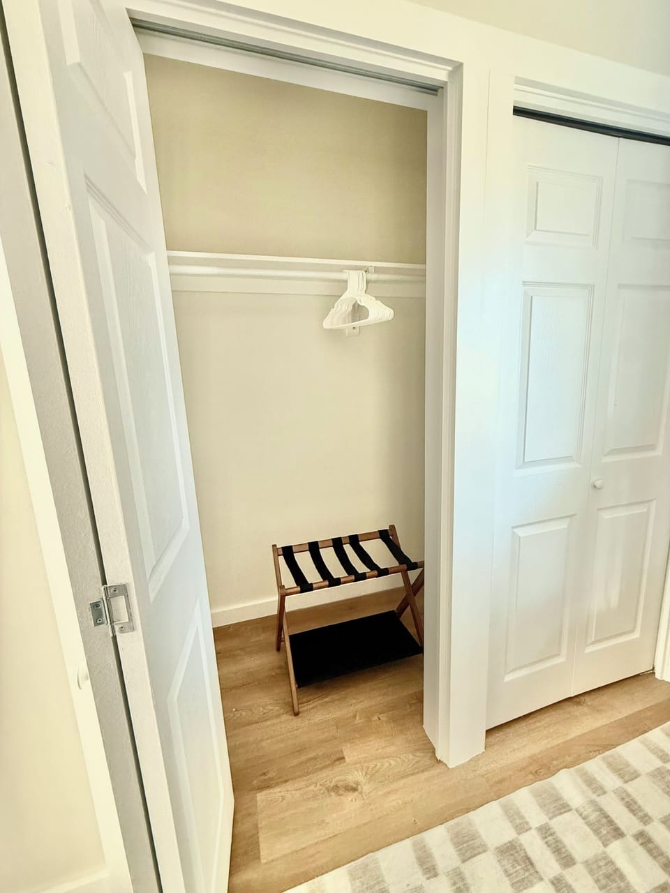 All bedroom closets include a luggage rack and hangers. 