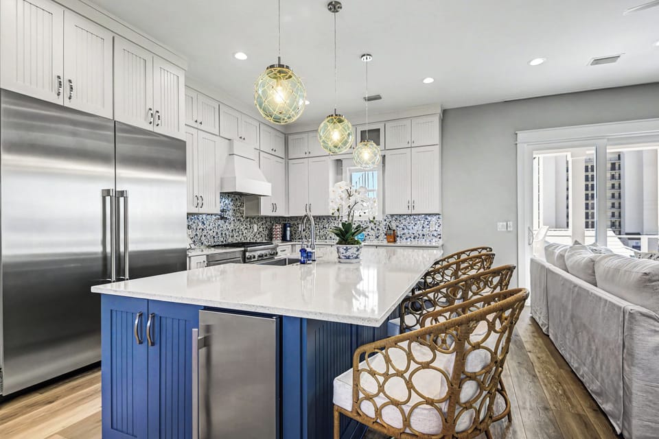 Kitchen island seating and ice maker