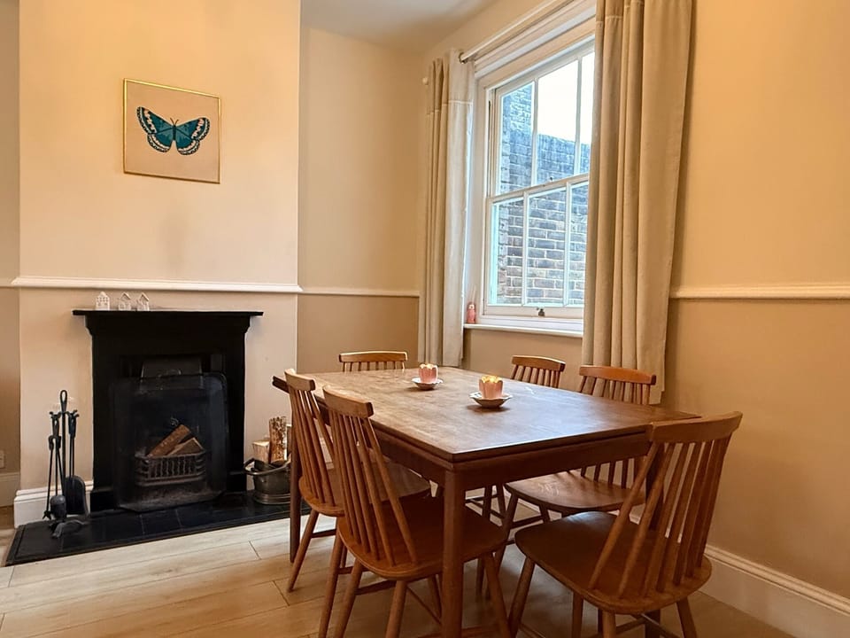 Dining area with open fire