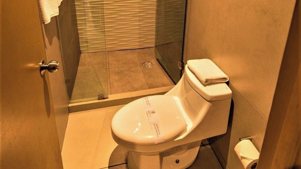 Rinse off in the glass shower after a busy day.