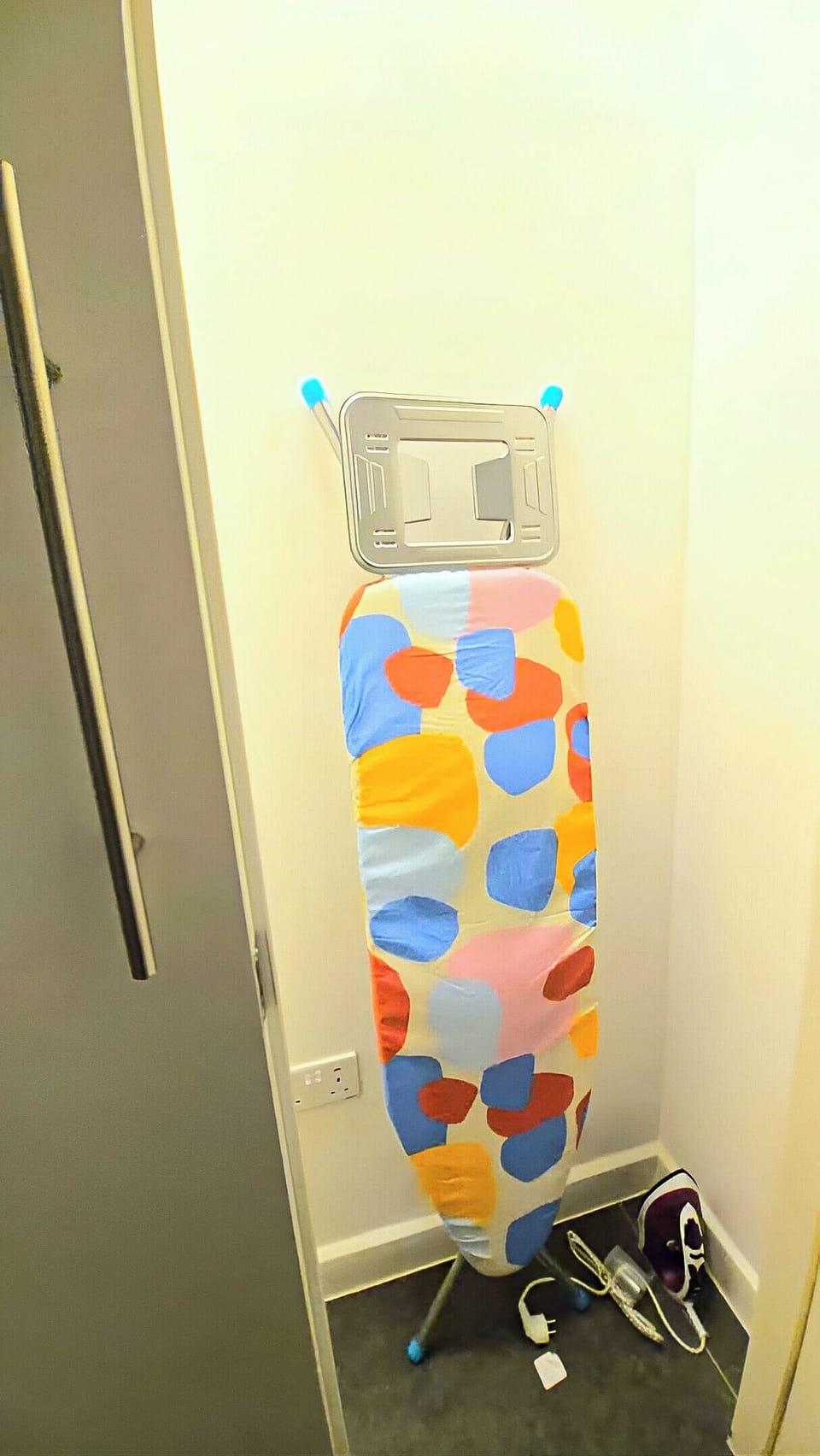 ironing board and iron.