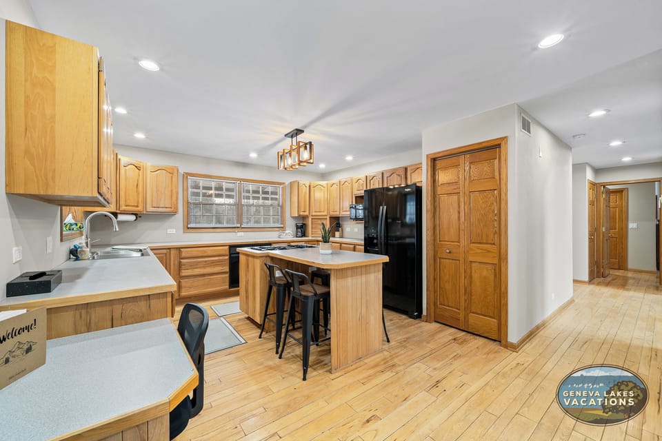 Kitchen with designated work space.