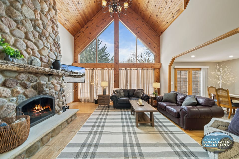 Apex window in living room.-Fireplace is decorative only and not operational/not for guest use