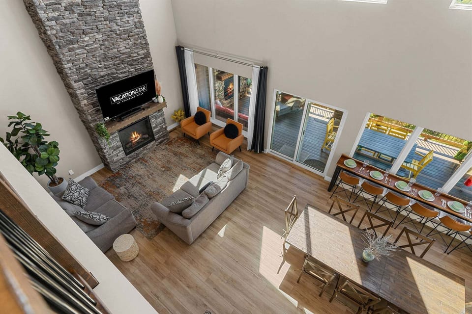 Birds Eye View of the mainfloor living and dining areas