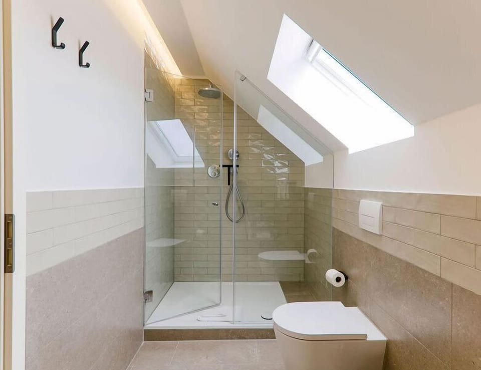 Deluxe Suite | Bathroom | Shower, rainfall showerhead, hair dryer, towels