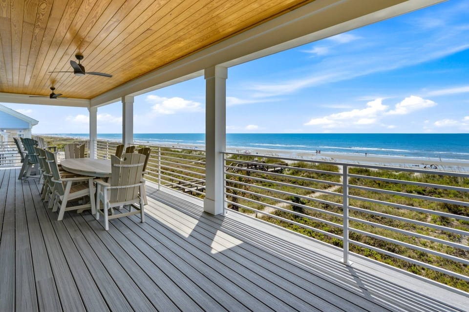 The second-floor balcony offers front-row ocean views with plenty of room to sit, sip and stay awhile.