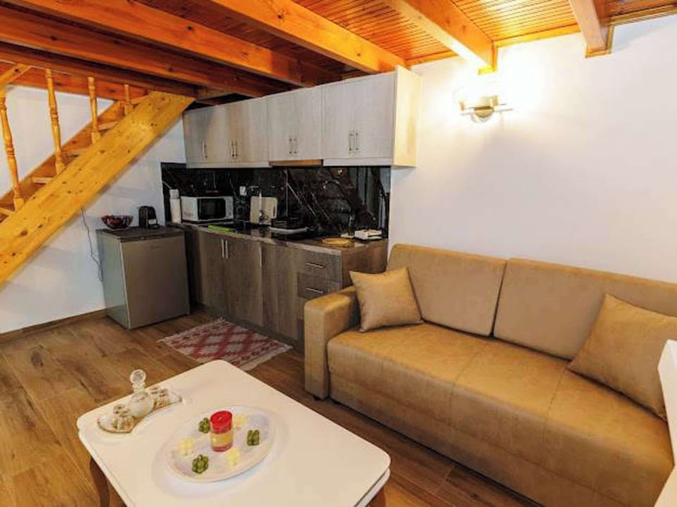 Cozy living room with sofa and coffee table