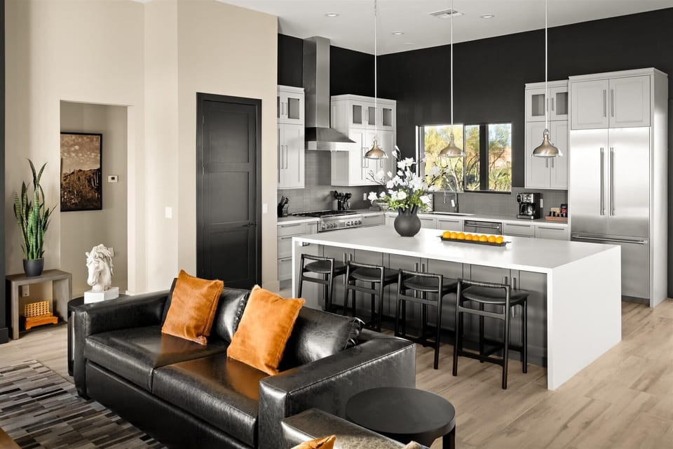 The kitchen opens to the living room for easy flow between spaces
