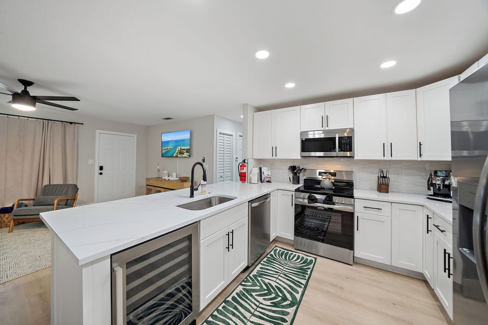Kitchen space with plenty of cupboard storage.