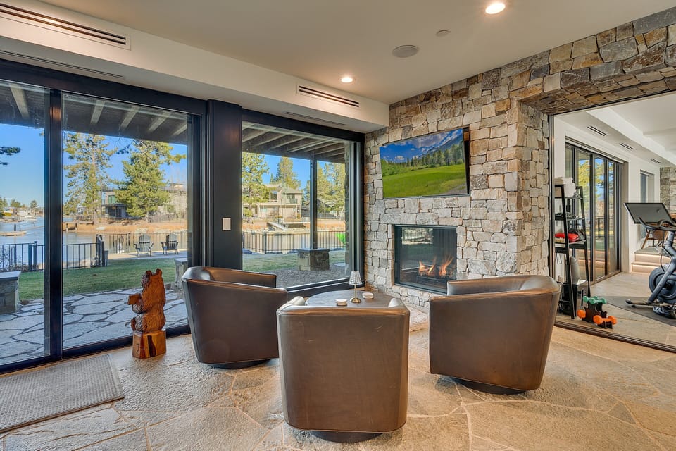 Seating area with lake side view