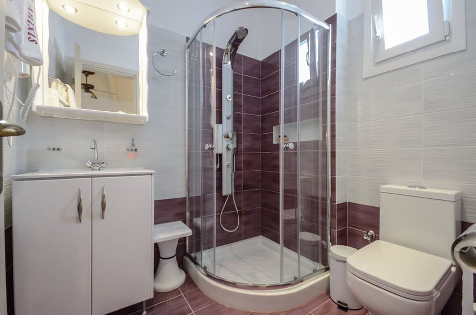 Studio Suite | Bathroom | Shower, hair dryer, towels, soap