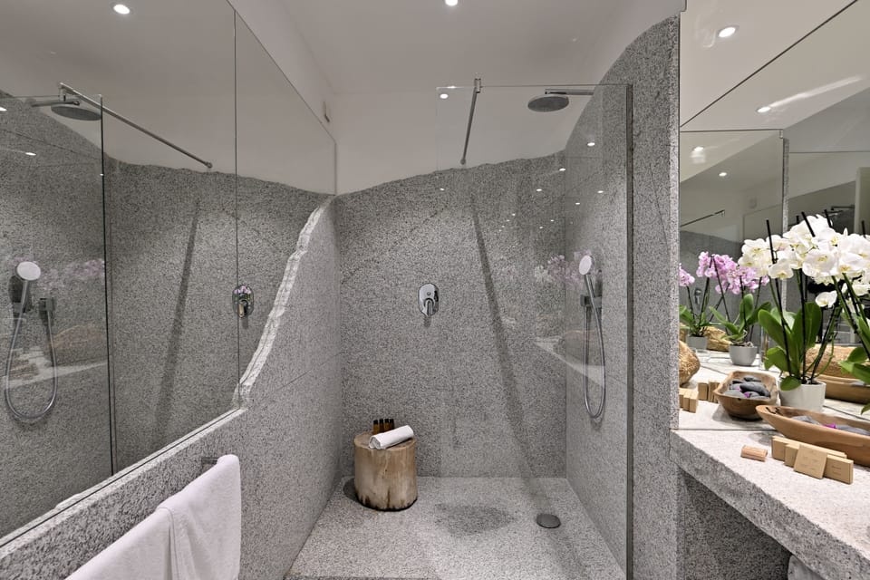 Shower, bathrobes, bidet, towels
