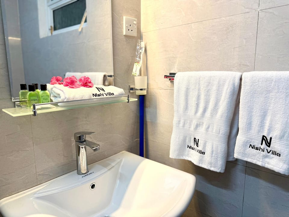Shower, free toiletries, hair dryer, bidet