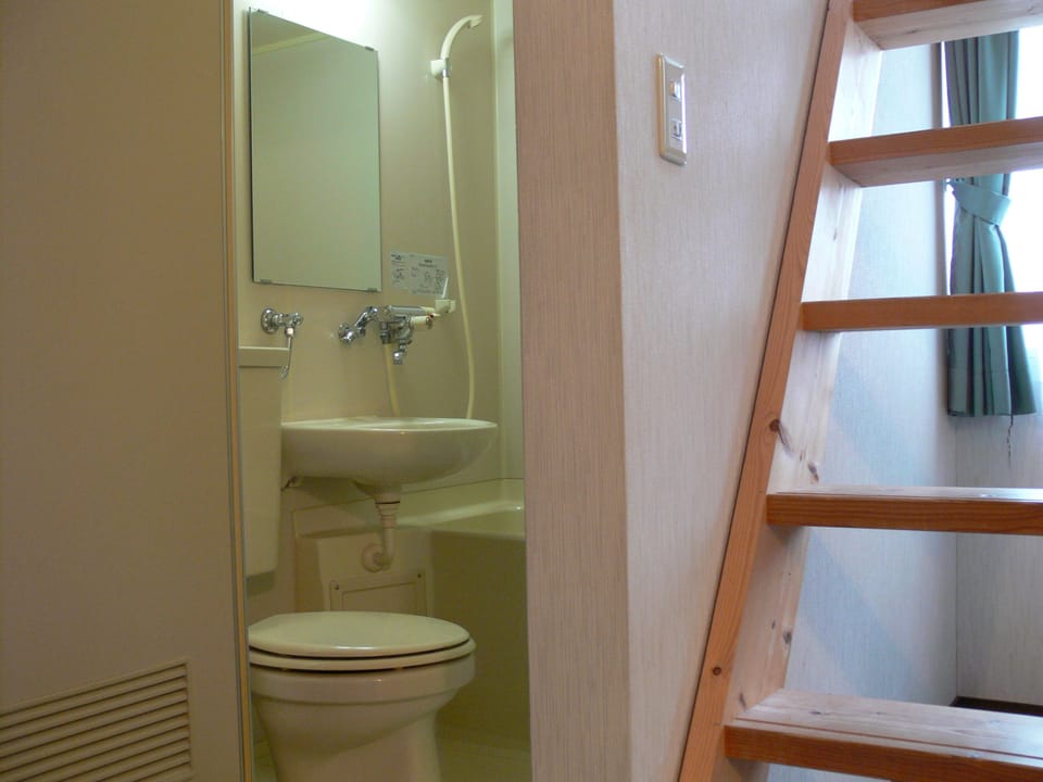 Combined shower/tub, free toiletries, hair dryer, slippers
